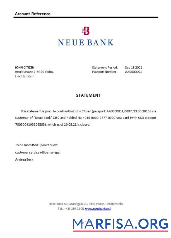 Realistic Liechtenstein Neue Bank closure reference download for verification